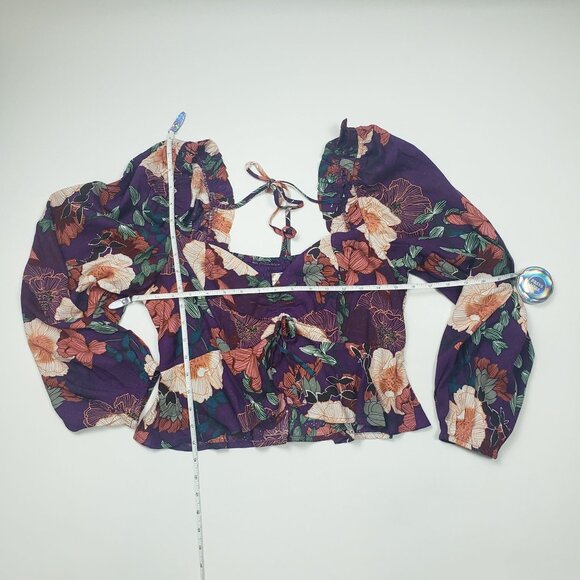 Band Of The Free Floriane LS Blouse Womens Medium Purple Ivory Boho Coquette NWT - Picture 3 of 16